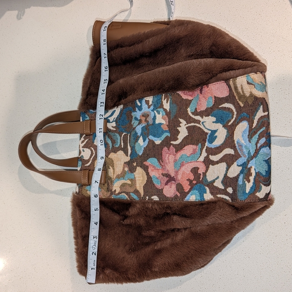 Anthropologie Brown Tote with Floral Tapestry Panel - Picture 6 of 7